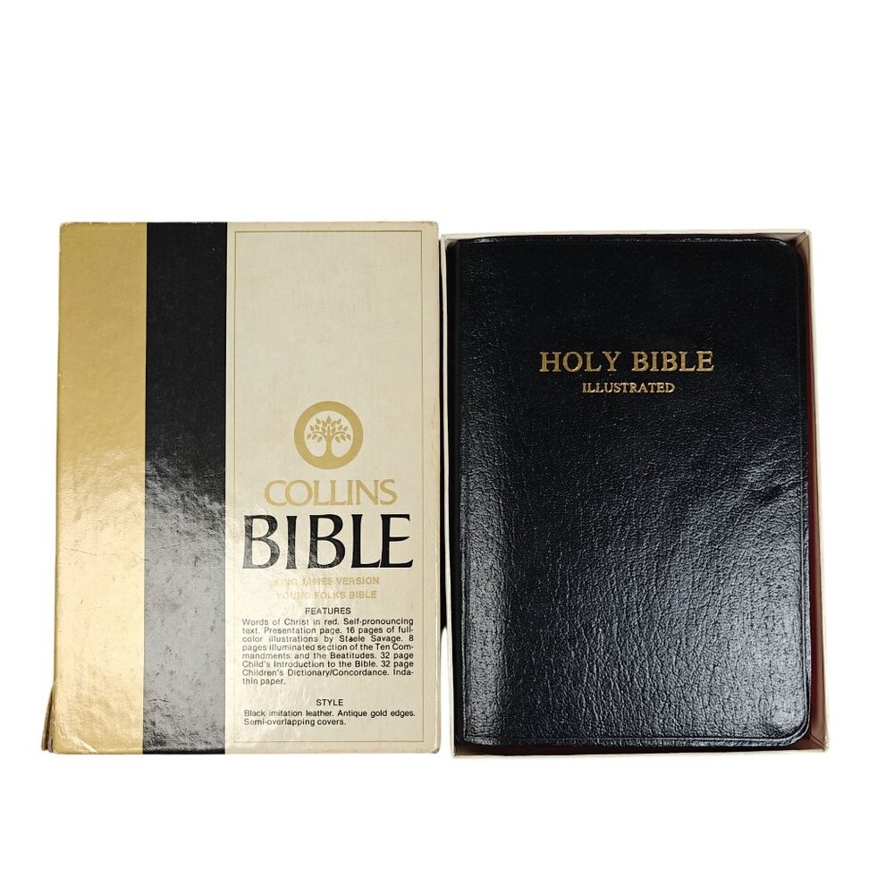 Vintage Collins Holy Bible KJV Illustrated Red Letter Young Folks Edition